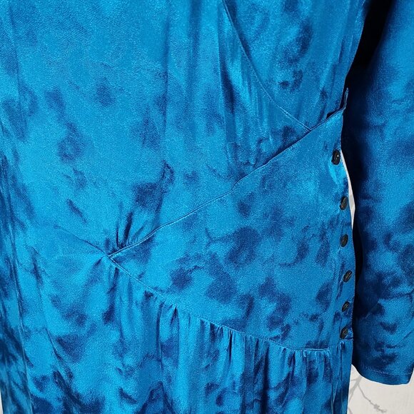 Nora Noh Blue 100% Silk Artsy Faux Wrap Criss Cross Midi Dress - Picture 2 of 7